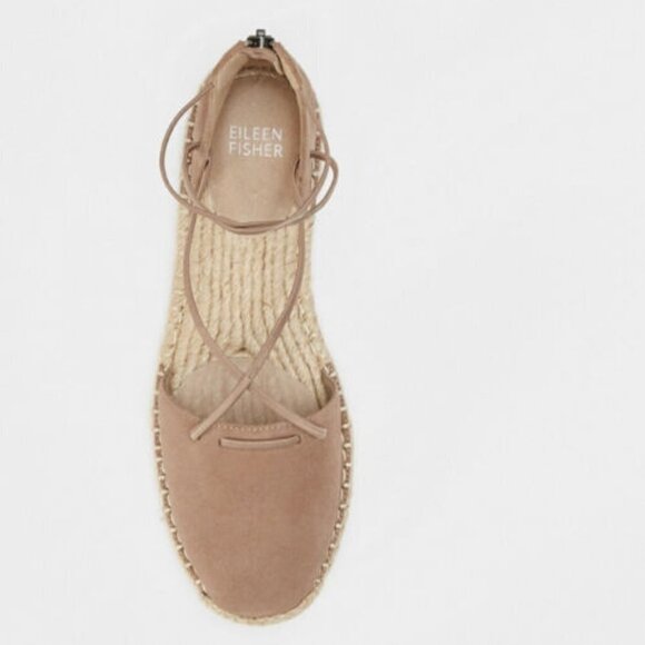 Eileen Fisher Criss Cross Lace Suede Espadrille 5 earth - Picture 3 of 12